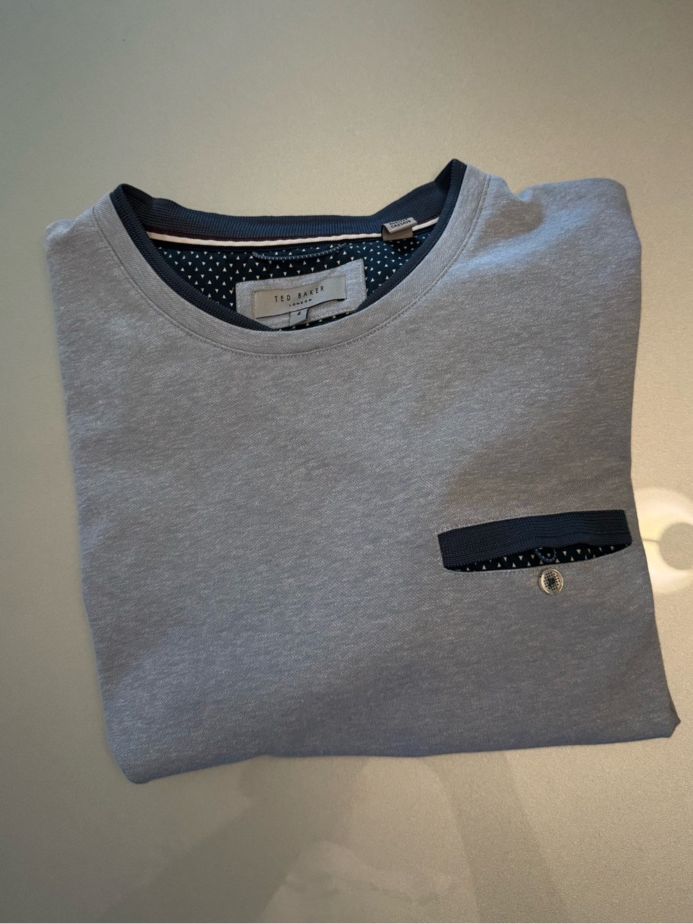 Ted Baker Light Gray Crewneck Sweatshirt with Navy Trim